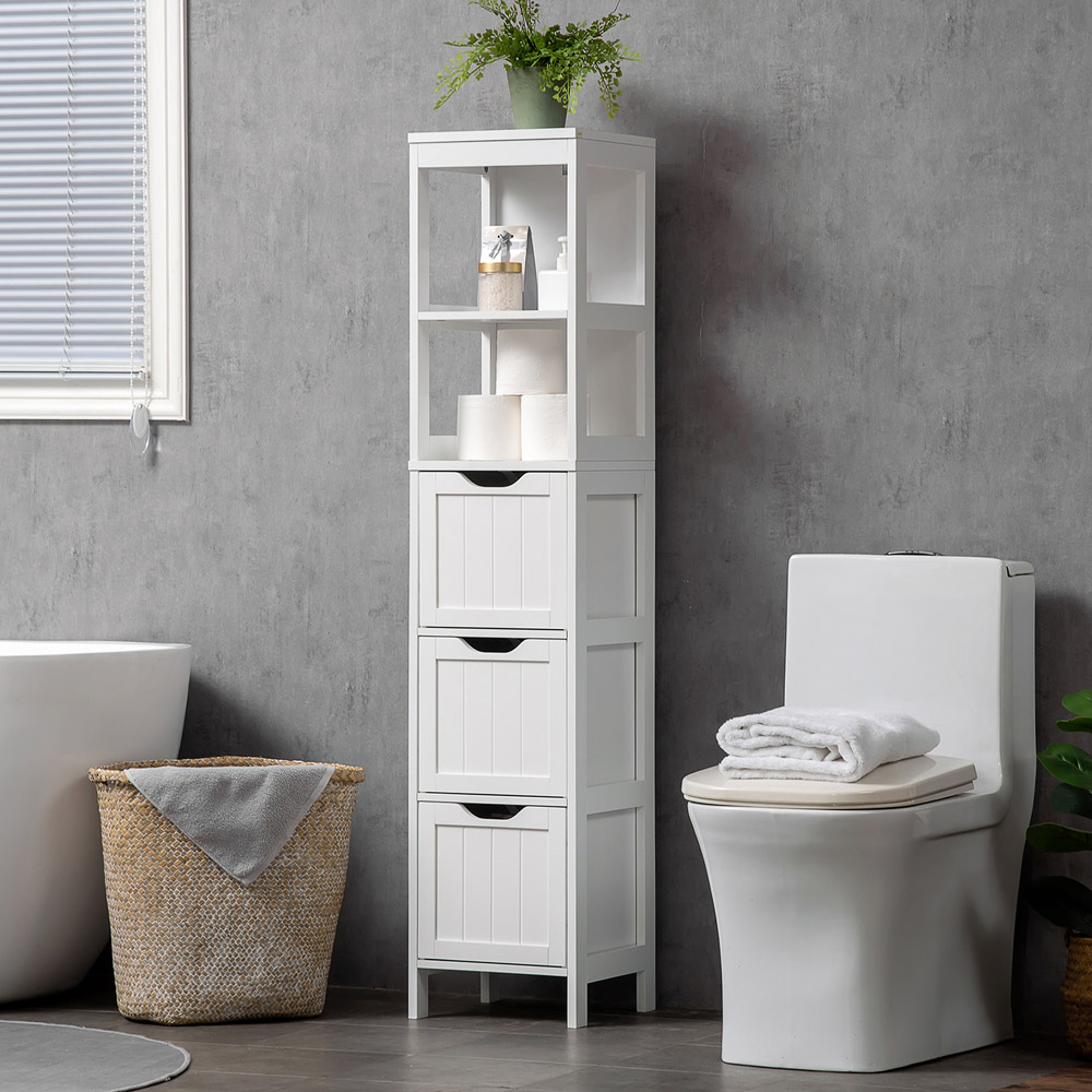HOMCOM 3 Drawer 2 Open Shelf White Slim Bathroom Storage Unit Image 5