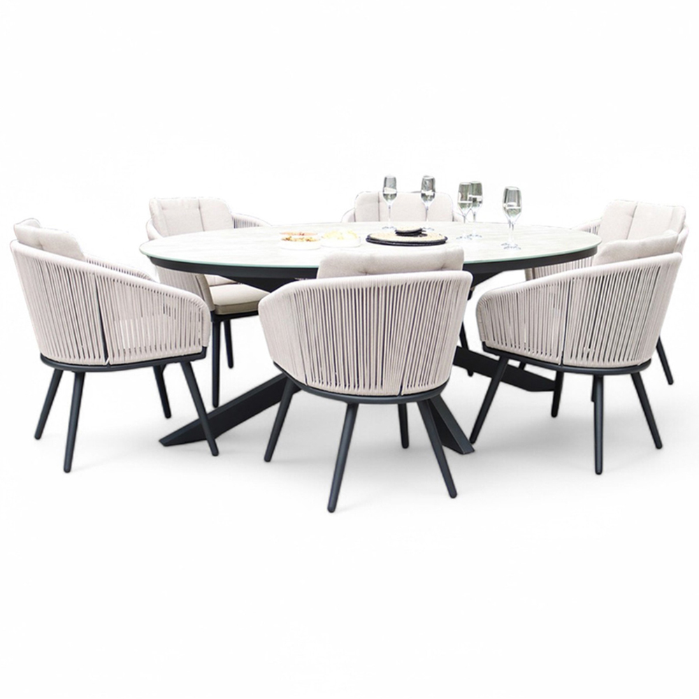Royalcraft Bali 6 Seater Oval Ceramic Rope Dining Set Image 2