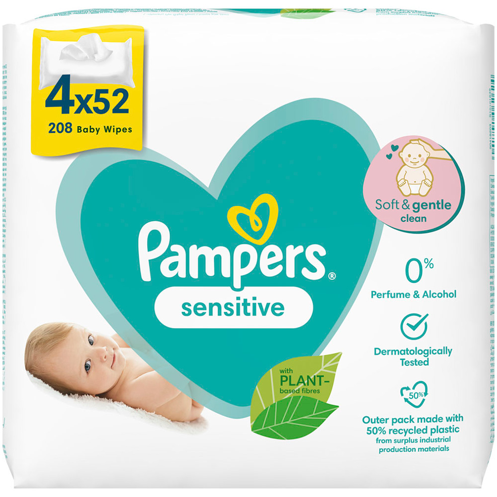 Pampers Sensitive Fragrance Free Wipes 4 Pack 208 Wipes Image 1