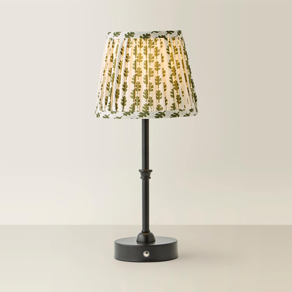 ValueLights Lowe Green Ditsy Floral Pleated Shade Black Rechargeable Table Lamp with Bulb Image 3
