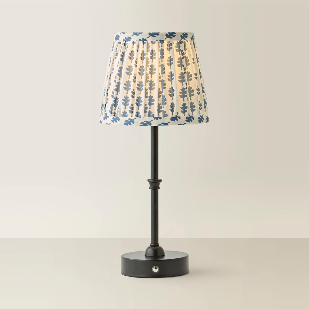 ValueLights Lowe Blue Ditsy Floral Pleated Shade Black Rechargeable Table Lamp with Bulb Image 3