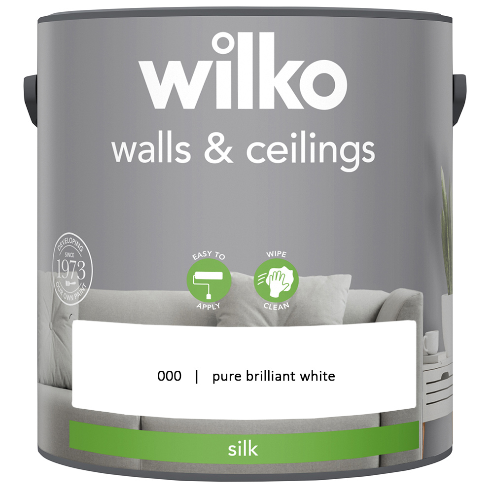Wilko Walls & Ceilings Pure Brilliant White Silk Emulsion Paint 2.5L Image 2
