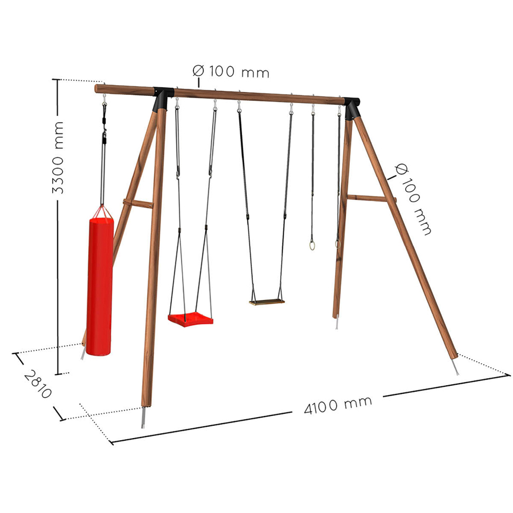 Soulet Galdar Kids Wooden Double Swing Set with Gym Rings and Boxing Punch bag Image 9