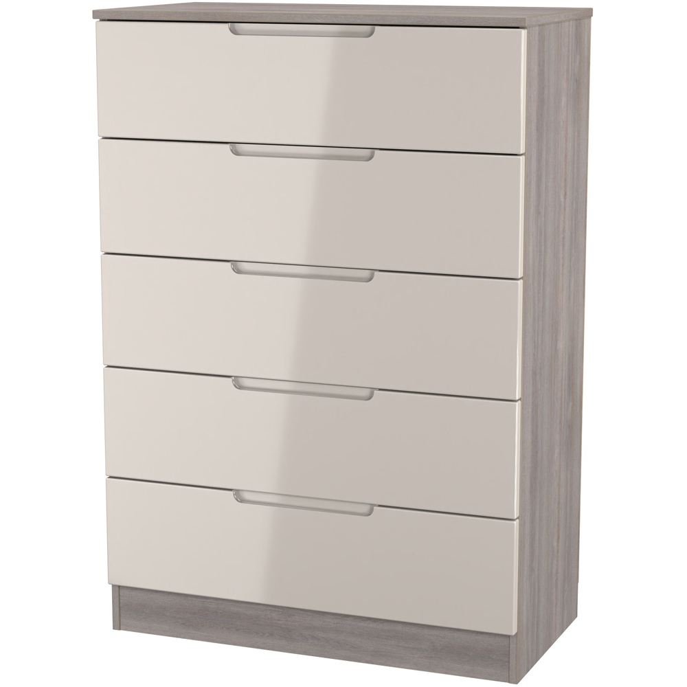 Crowndale Milan 5 Drawer Kashmir Gloss and Grey Oak Chest of Drawers Ready Assembled Image 2