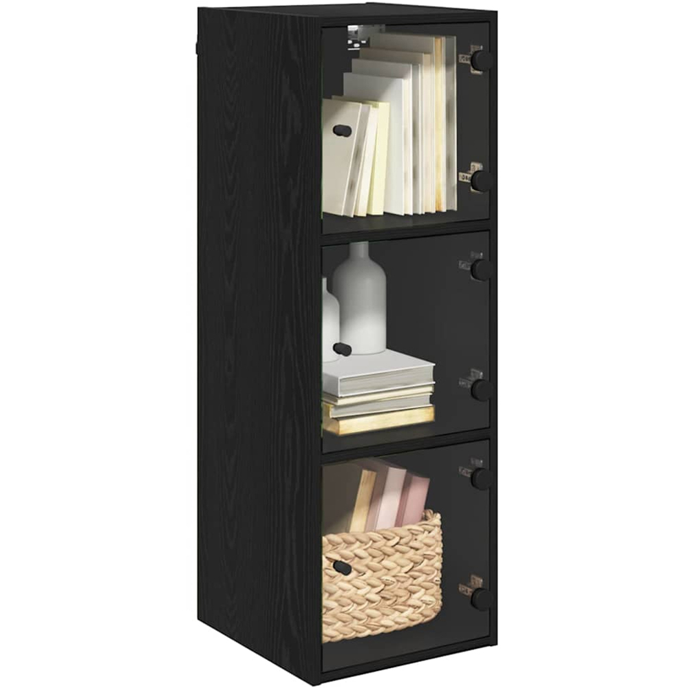vidaXL 3 Glass Door Black Oak Wall Cabinet Image 3