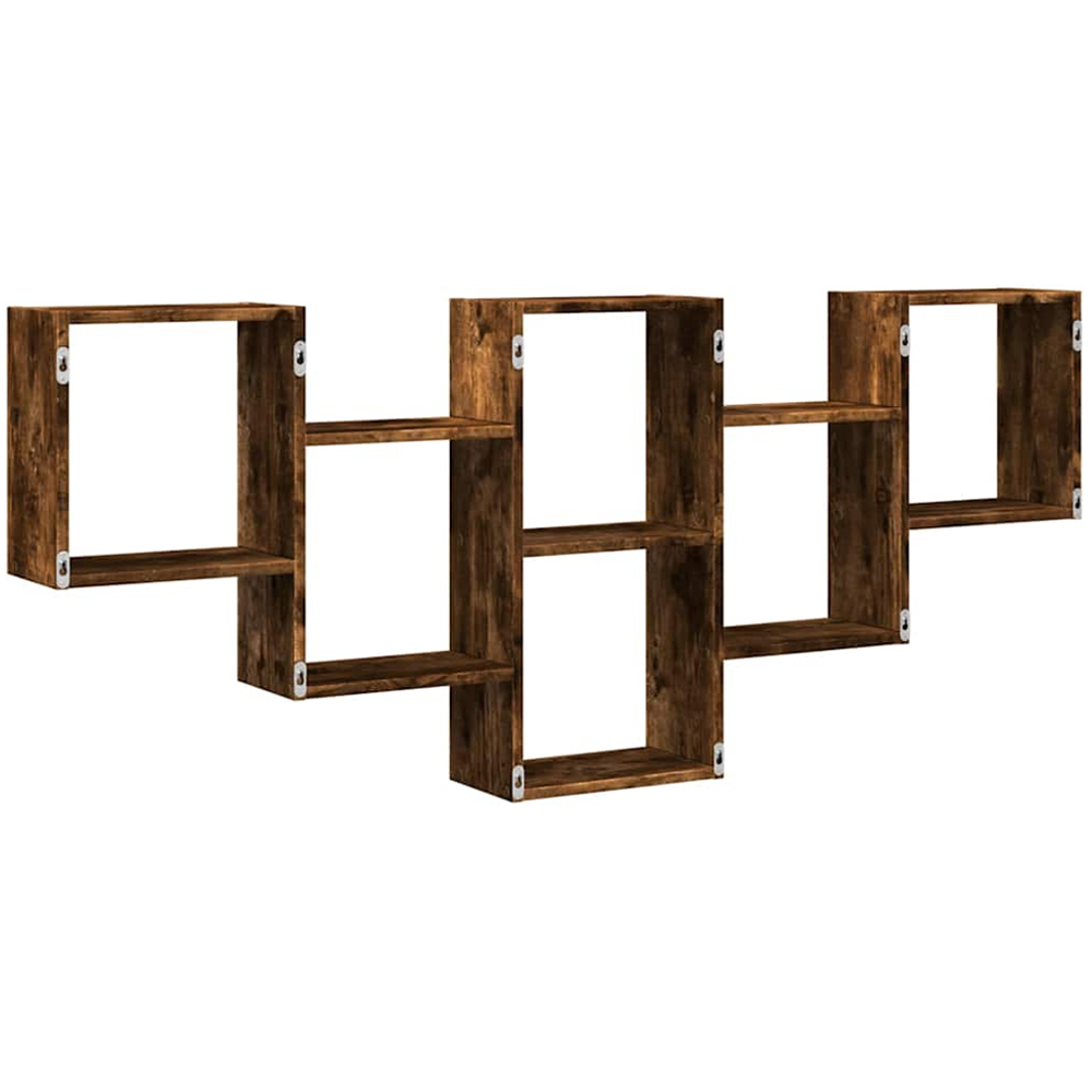 vidaXL 8 Shelf Smoked Oak Floating Wall Shelf Image 5