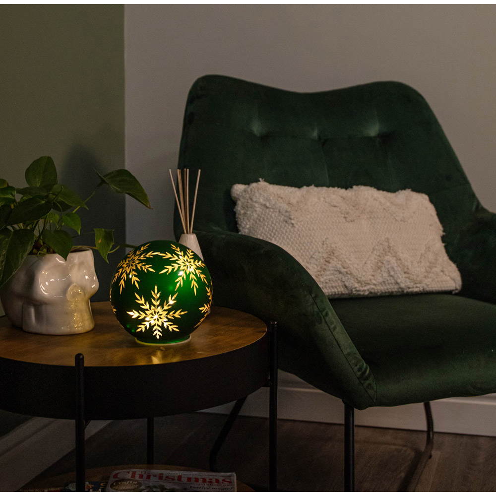 Samuel Alexander Warm White LED Green Snowflake Glass Ball Christmas Decoration 15cm Image 8