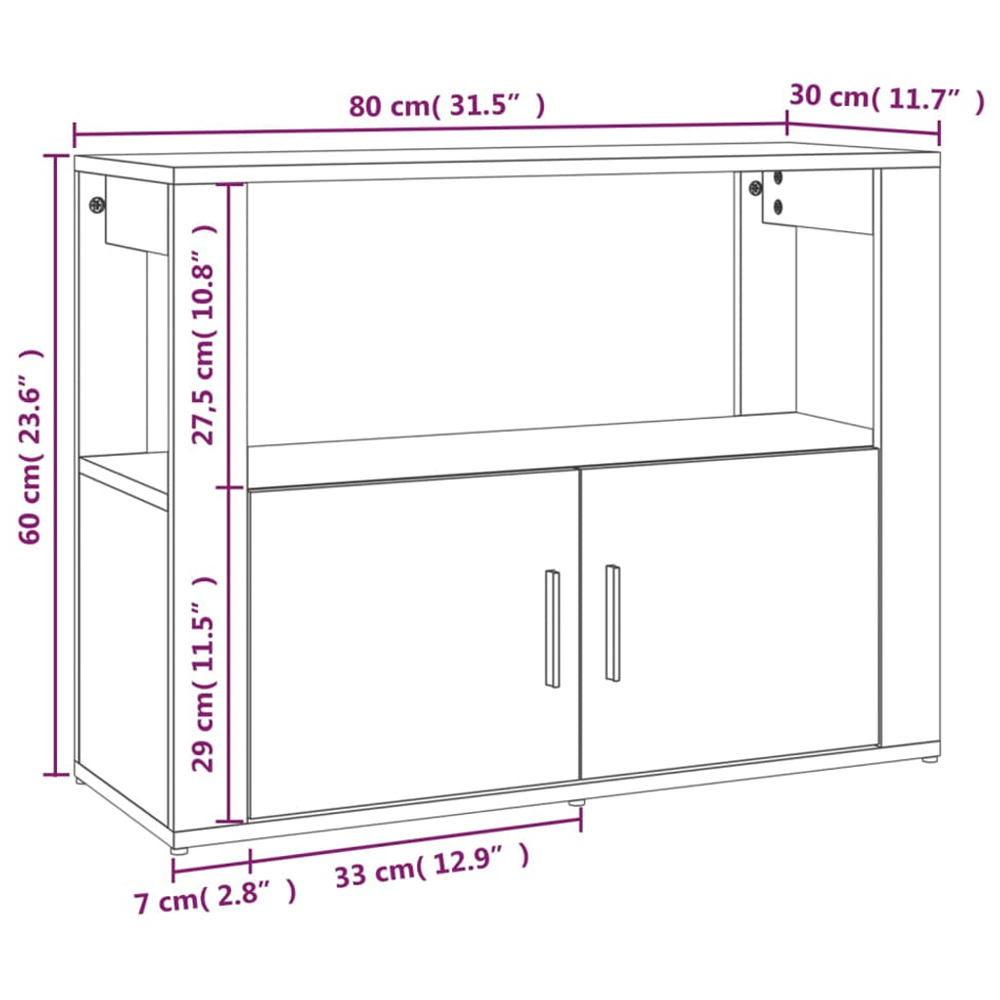 vidaXL 2 Door Single Shelf Smoked Oak Sideboard Image 9