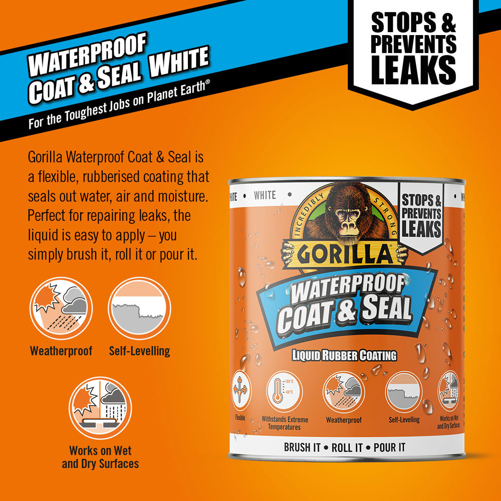 Gorilla White Waterproof Patch and Seal Liquid Rubber Coating 473ml Image 2