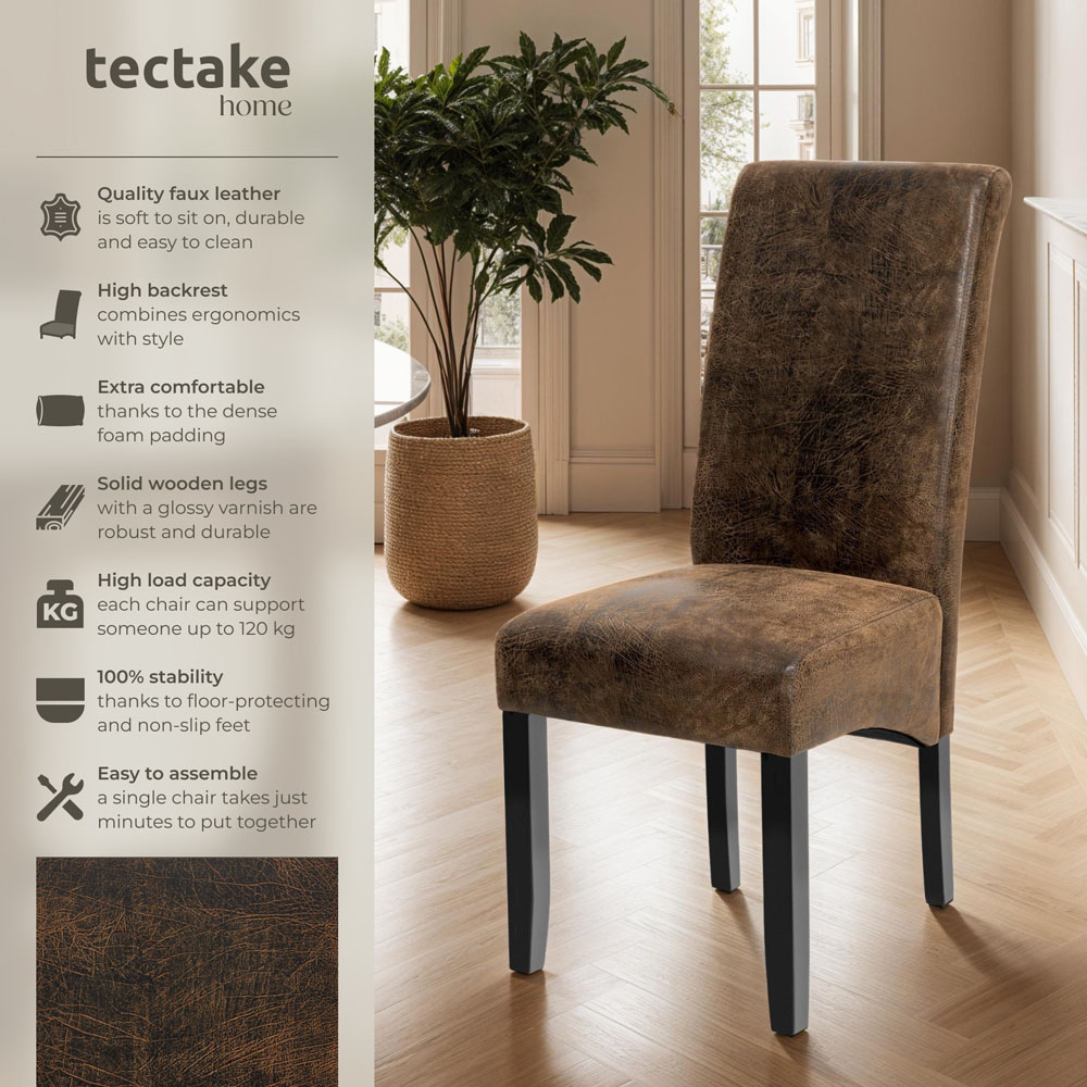 tectake Antique Brown Faux Leather High Backrest Dining Chair Image 6