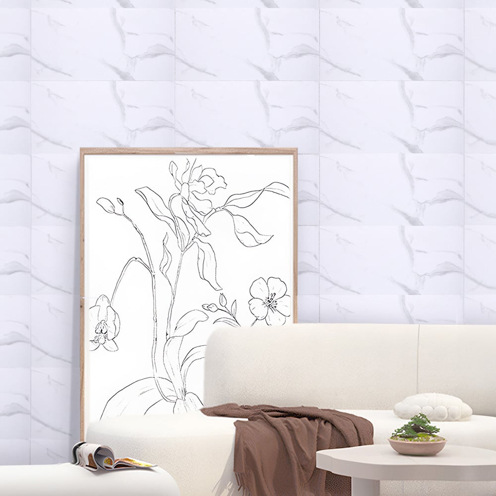 Living and Home 10 Piece White Flowing Veins Marble Peel and Stick Wall Sticker Image 7