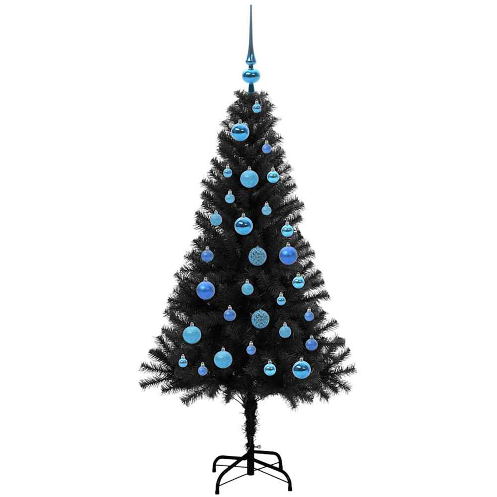 vidaXL Pre-Lit Blue Baubles Black Artificial Christmas Tree 5ft Image 4