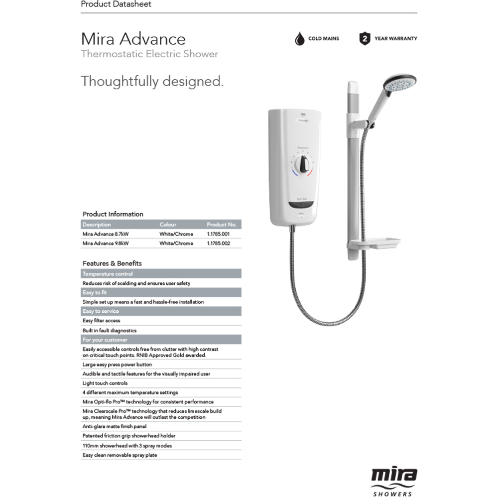 Mira Advance Electric Shower 9.8kW Image 2