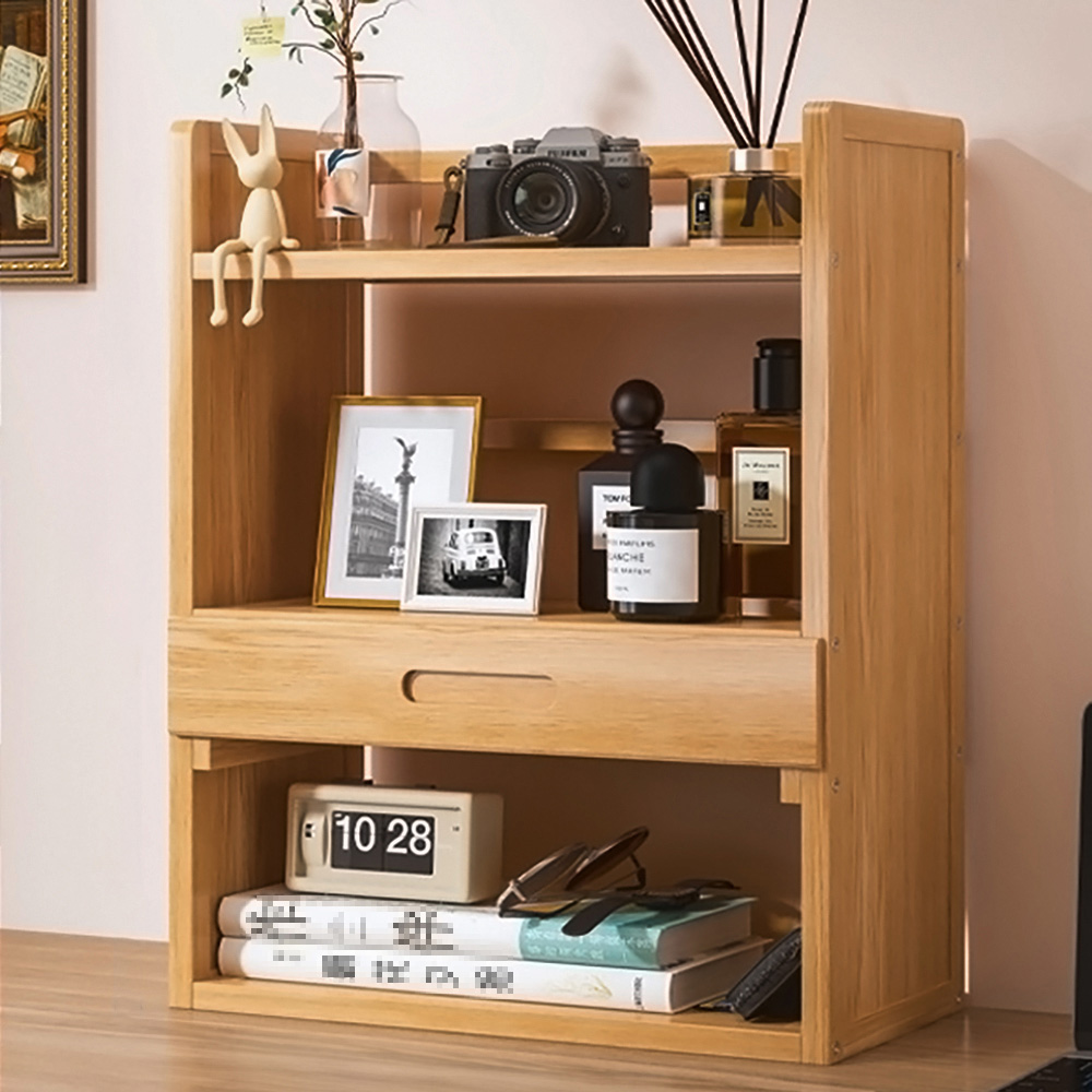 Living and Home Single Drawer 3 Shelf Natural Bamboo Desktop Bookshelf ...