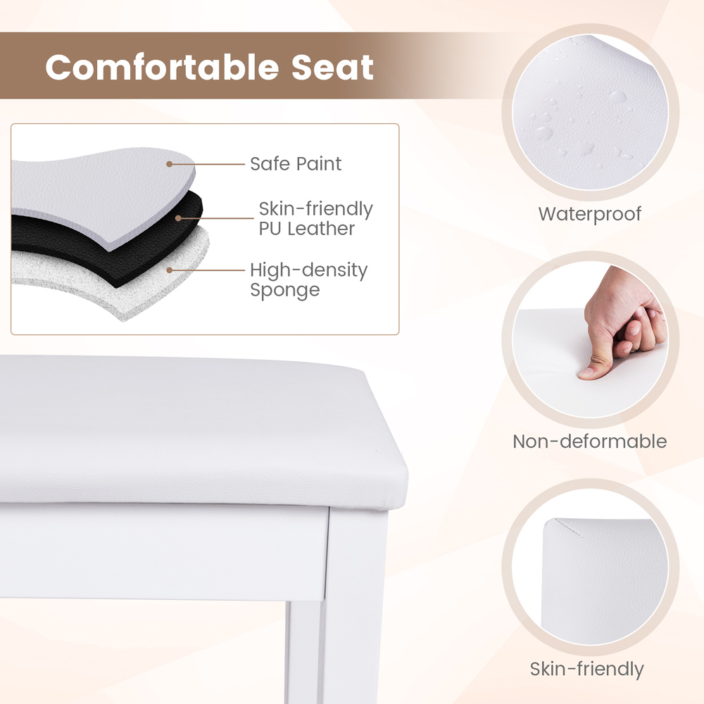 Costway 2 in 1 White Padded Piano Bench Image 5