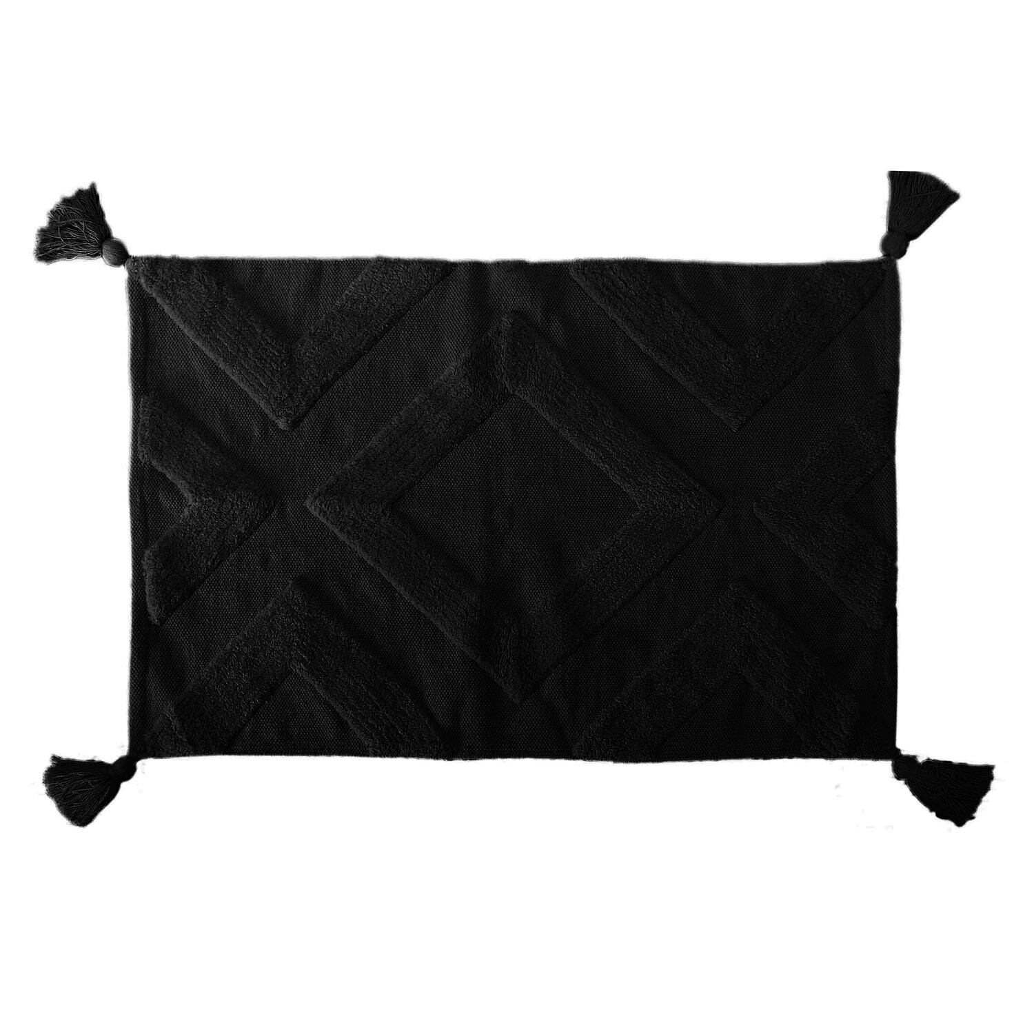 Diamond Tassel Woven Rug - Black Image