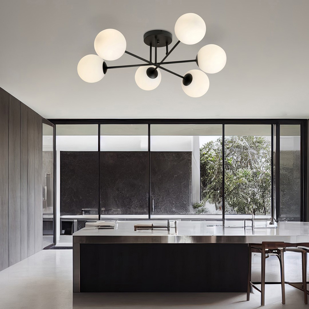 Emibig Roma 6 Light White Shade Black E14 Ceiling Light Image 5