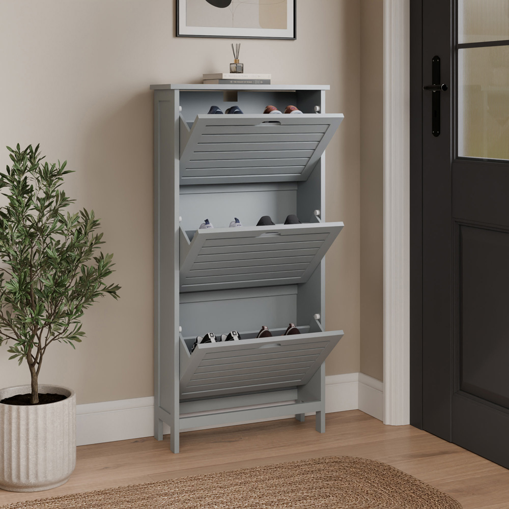 GFW Bergen Grey 3 Tier Shoe Cabinet Image 8