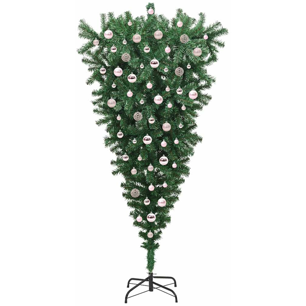 vidaXL Pre-Lit Pink Bauble Green Artificial Upside-Down Christmas Tree 7ft Image 2