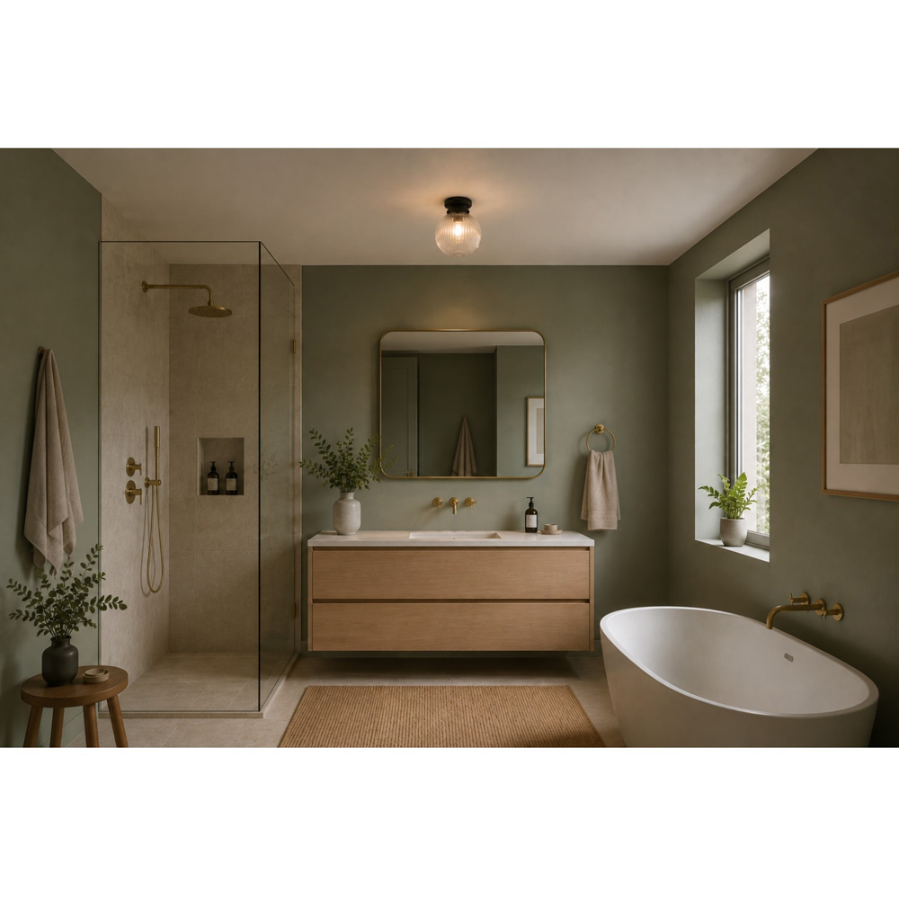 Cosylyte Finley Bathroom Classic Ribbed Glass Black Metal Base Ceiling Light Image 2