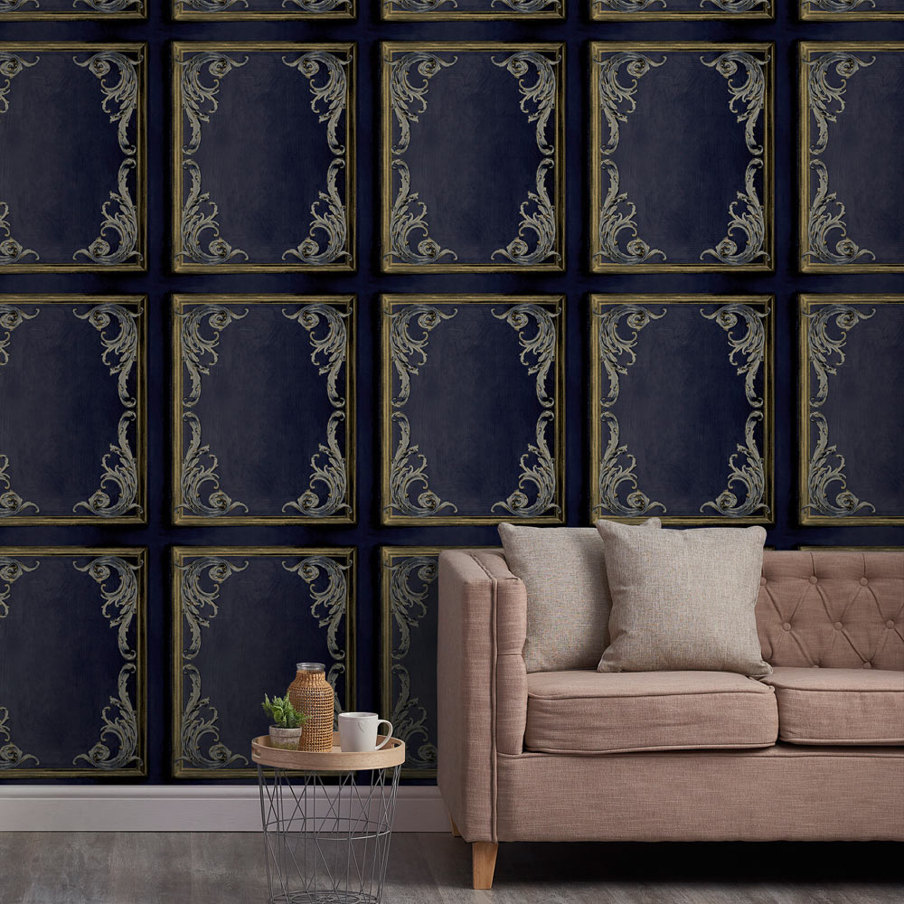 Grandeco Rocco Plaster Panel Navy Wallpaper by Paul Moneypenny Image 3