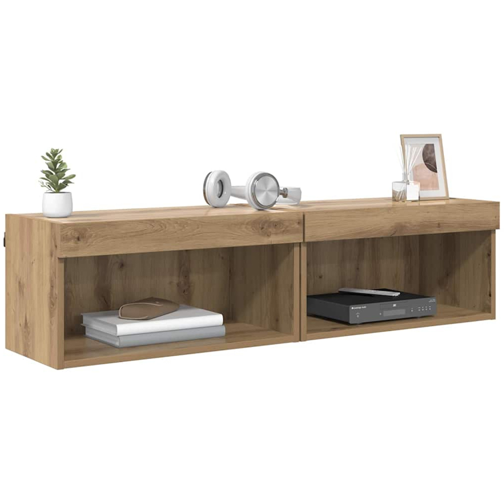vidaXL Single Shelf Artisan Oak Wall Mounted Wide TV Cabinet with LED Light 2 Pack Image 3