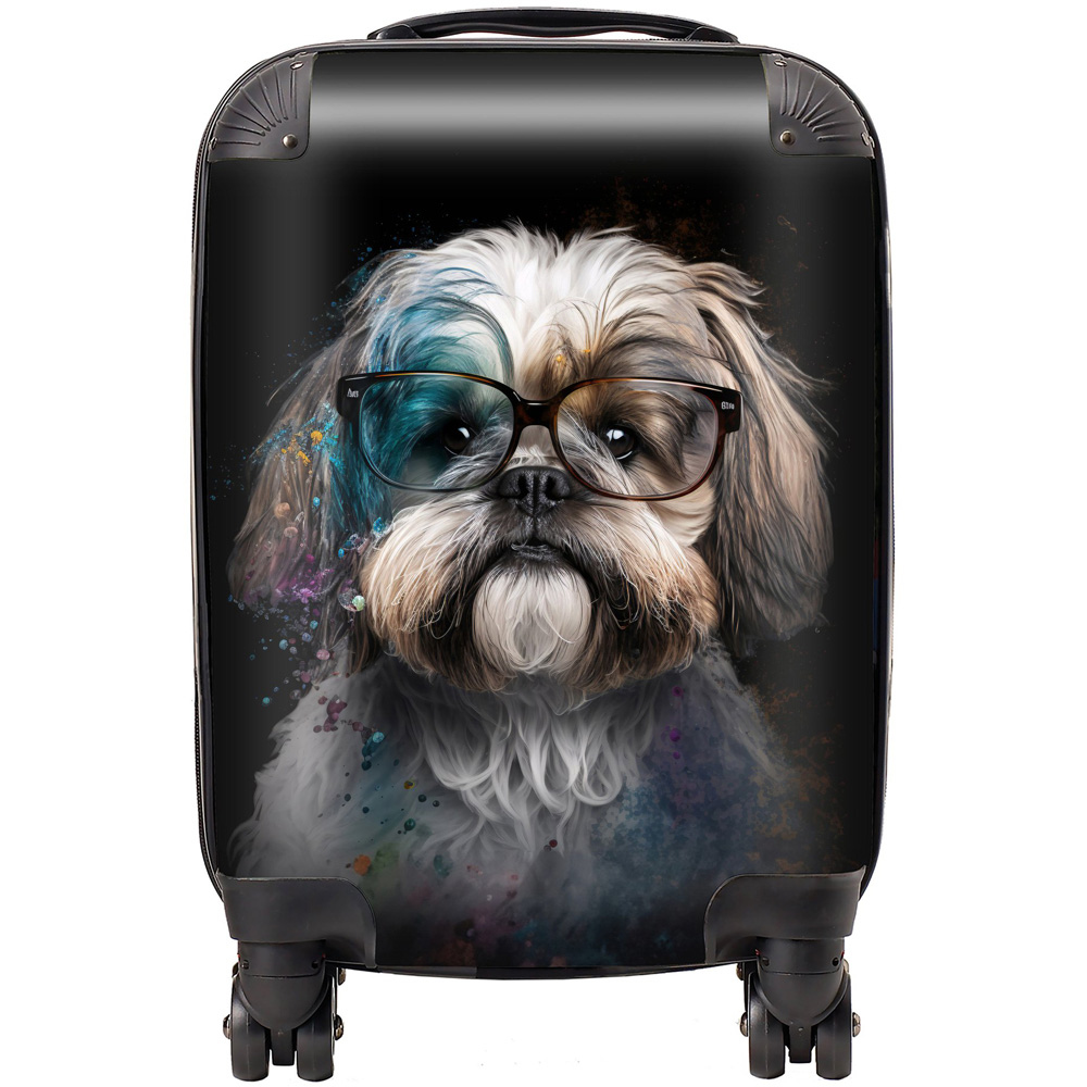 Warren Reed Designer Mini Cabin Splashart Lhasa Apso with Glasses Suitcase Image 1