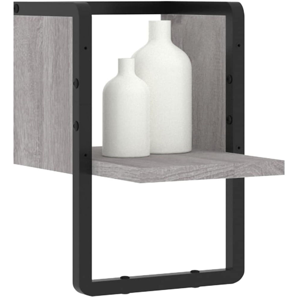 vidaXL Single Shelf Grey Sonoma Floating Wall Shelf with Bar Image 2