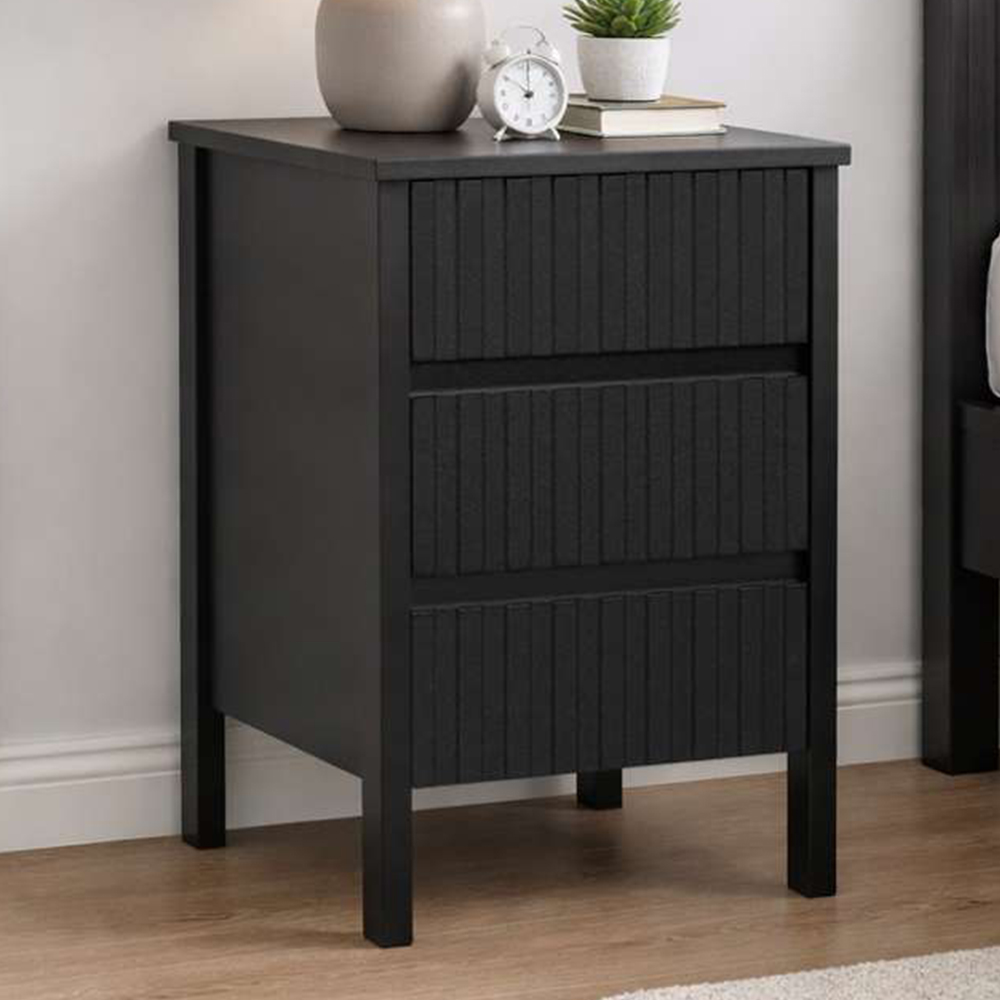 Birlea Axis 3 Drawer Black Fluted Bedside Table Image 1