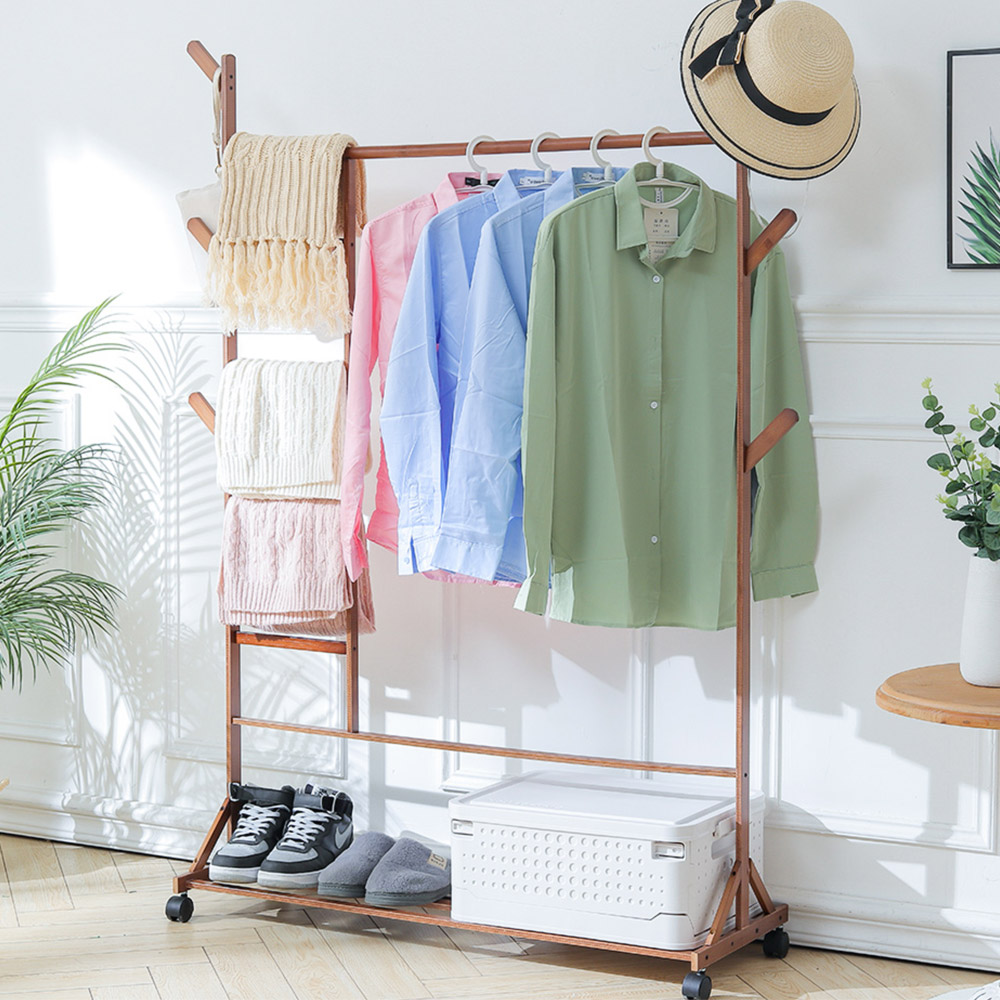 Living And Home SW0372 Natural Bamboo Freestanding Clothing Rack With Storage Shelf Image 5