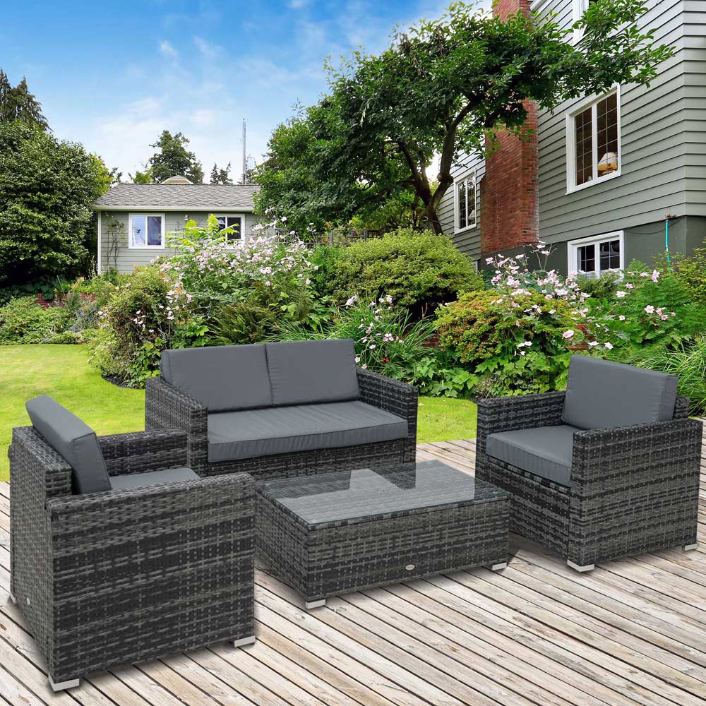 Outsunny 4 Seater Grey PE Rattan Sofa Lounge Set Image 1