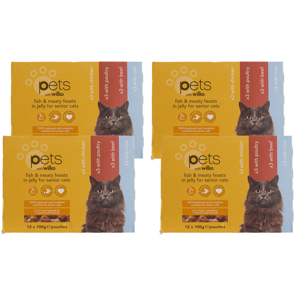 Wilko Fish and Meaty Feasts in Jelly for Senior Cats 100g Case of 4 x 12 Pack Image 1