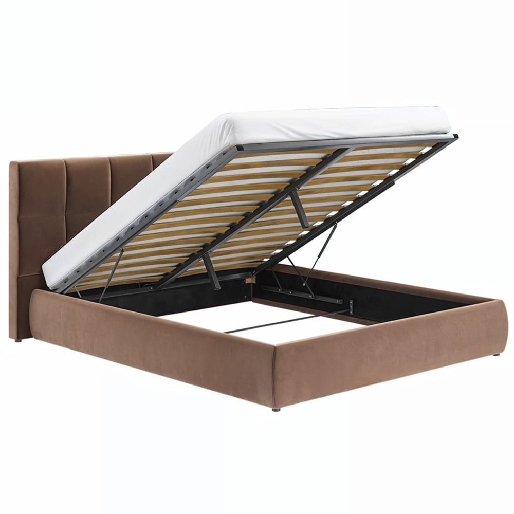 Solace+Co Mika King Size Chocolate Velvet Ottoman Bed Image 3