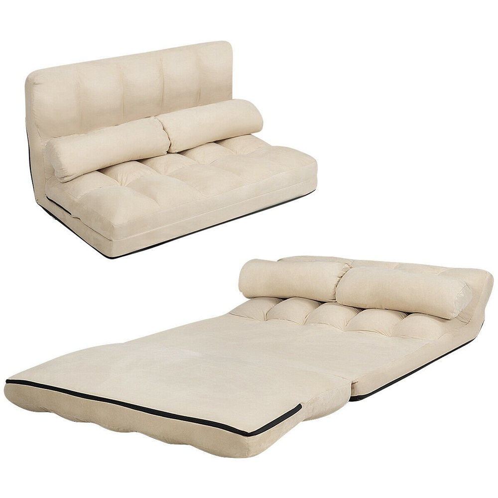 Costway Beige 2 in 1 Folding Floor Sofa Bed with 2 Pillows Image 3