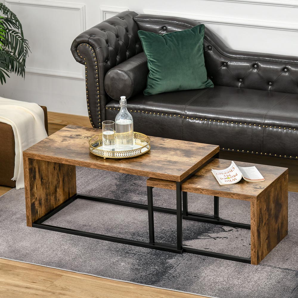 Portland Industrial Brown Nest of Coffee Tables Set of 2 Image 4