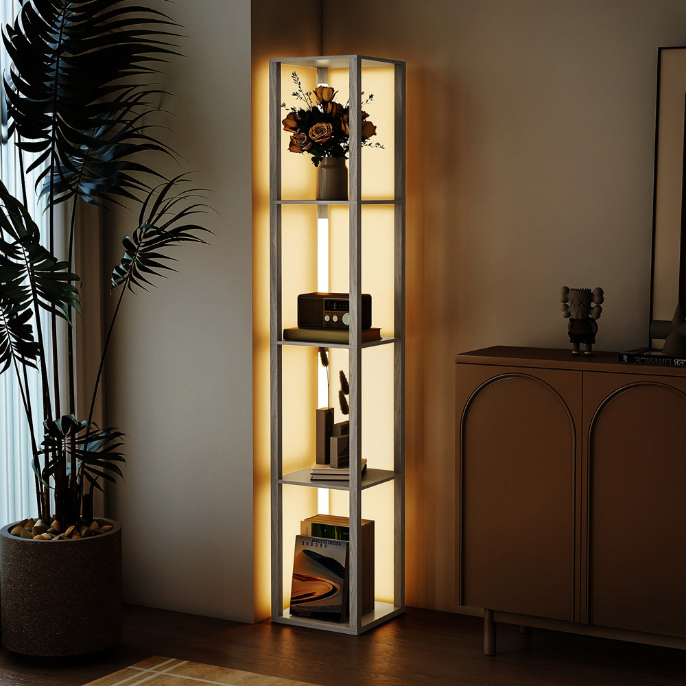 Portland 4 Shelf Oak LED Floor Lamp with Foot Switch Image 2