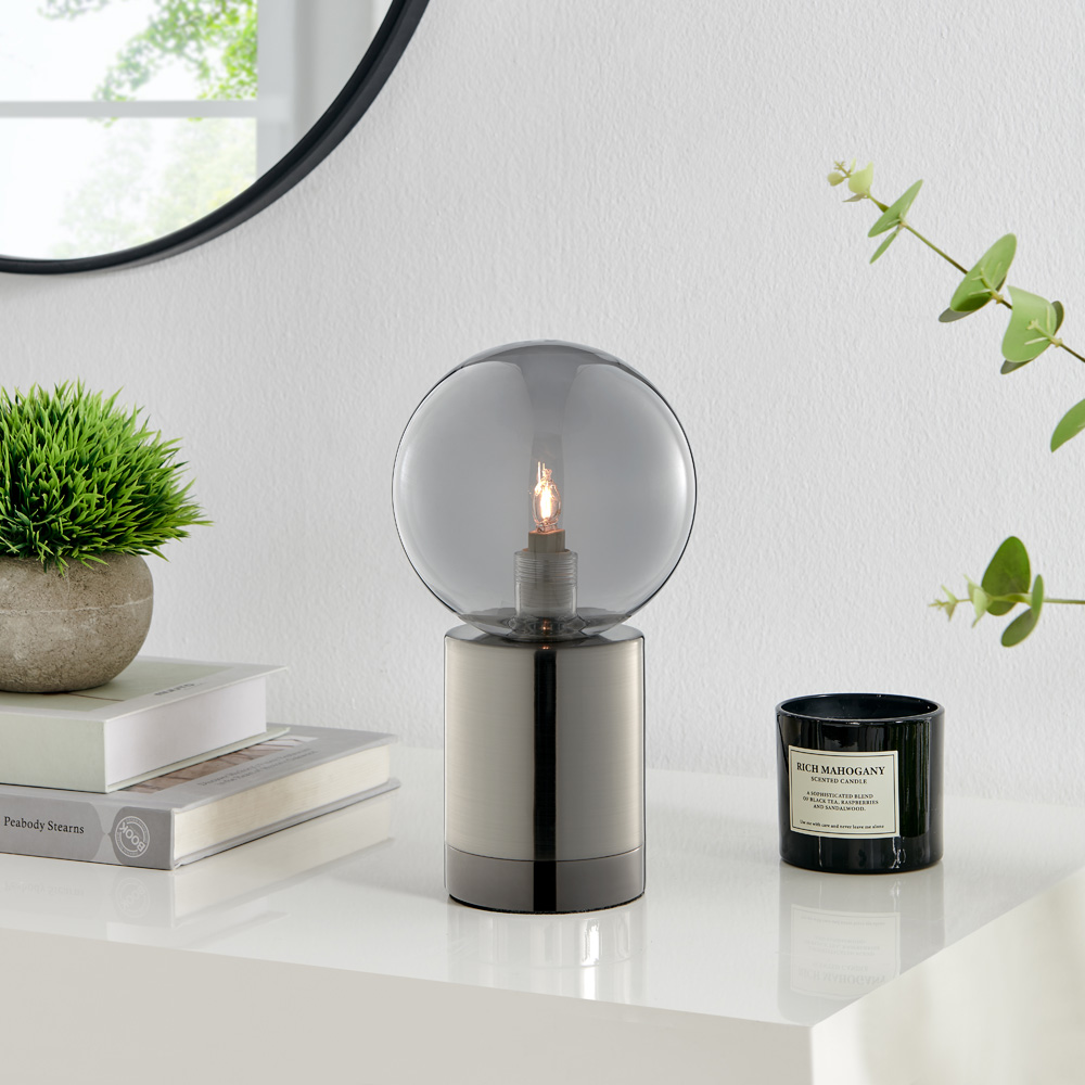Furniturebox Heidi Industrial Smoked Glass and Silver Table Lamp Image 6