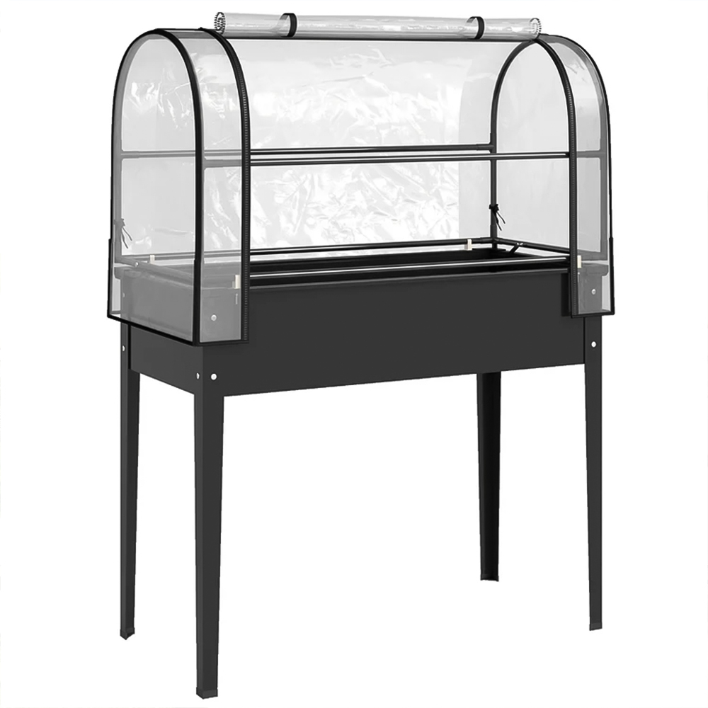 Outsunny Black Metal Raised Planter with Flip-Up Greenhouse 136 x 100 x 49cm Image 1