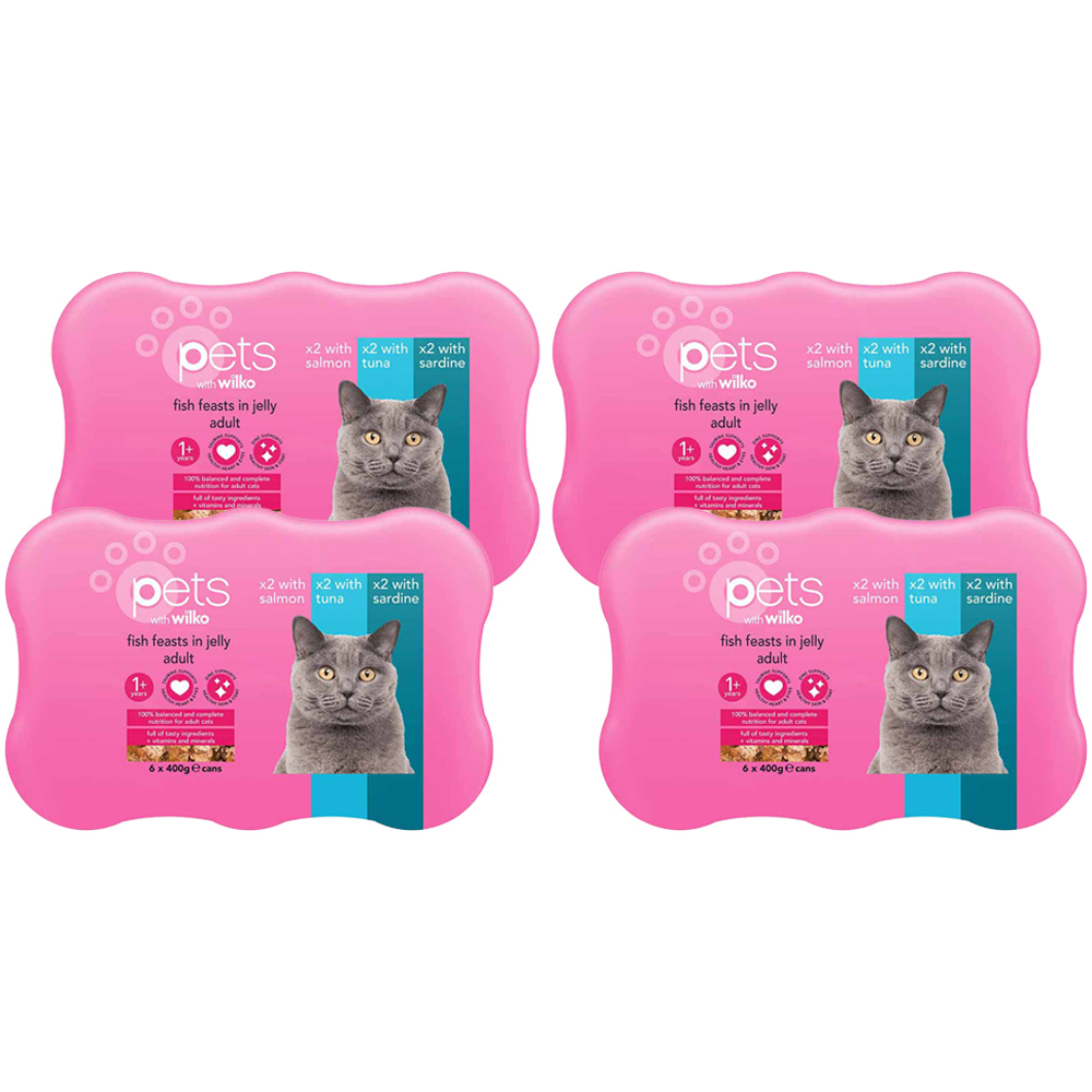 Wilko Fish Feasts in Jelly Variety Adult Cat Food 400g Case of 4 x 6 Pack Image 1