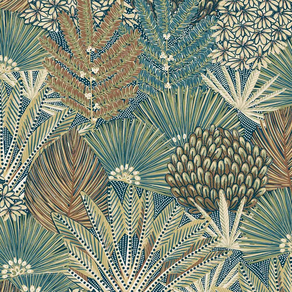 Grandeco Boutique Collection Botanical Mael Modern Jungle Navy Blue and Green Wallpaper Image 1