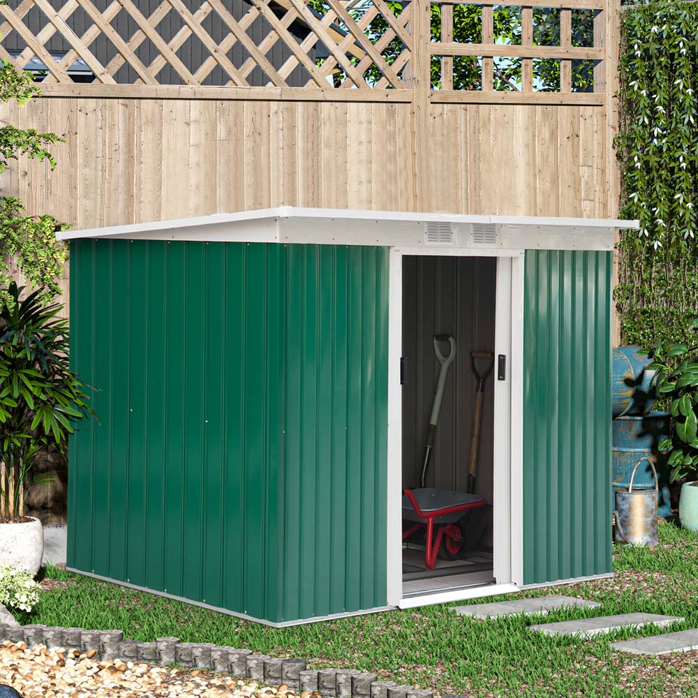 Outsunny 9 x 4.25ft Double Door Metal Storage Shed with Floor Foundation Image 2