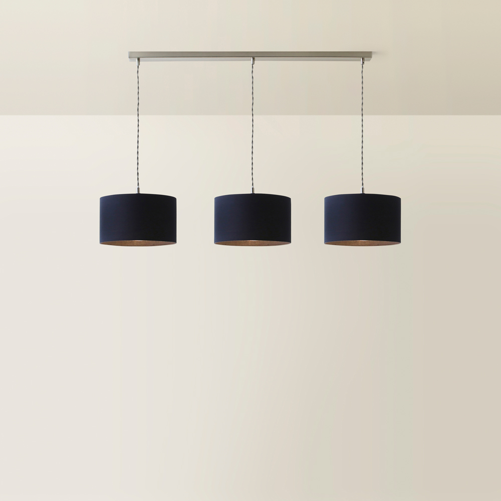 ValueLights Reni Navy Drum Shade 3 Drop Bar Chrome Diner LED Ceiling Pendant Light Image 5