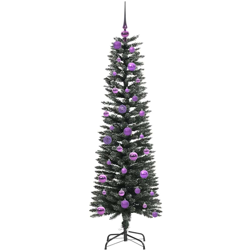 vidaXL Pre-Lit Lilac Baubles Green Artificial Christmas Tree 5ft Image 4