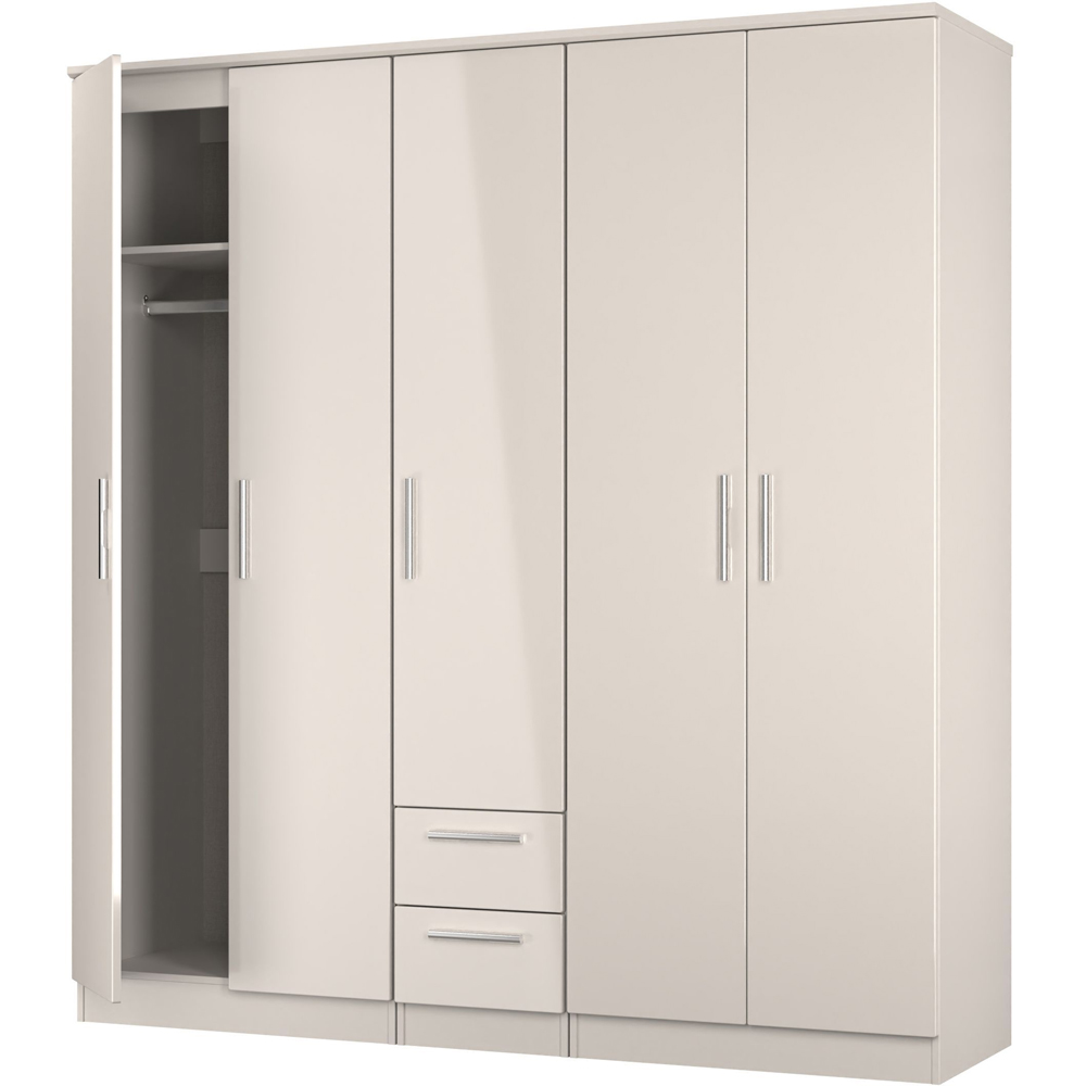 Crowndale Knightsbridge 5 Door 2 Drawer Kashmir Gloss Tall Wardrobe Ready Assembled Image 5
