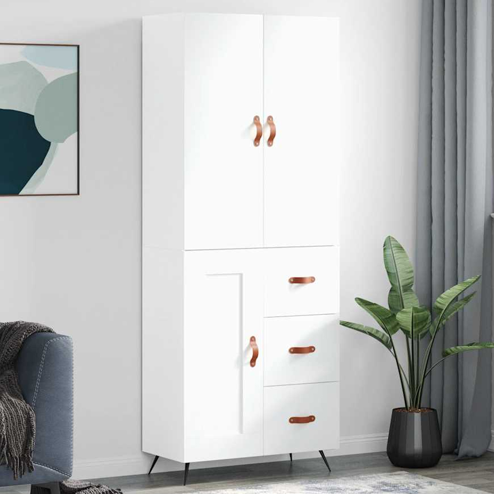 vidaXL 3 Door 3 Drawer White Tall Highboard with Metal Legs Image 1