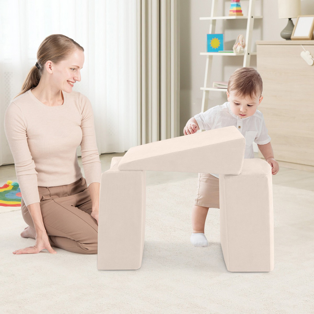 Costway Kids Beige 5 Piece Climb and Crawl Play Set with Ball Pit Image 3