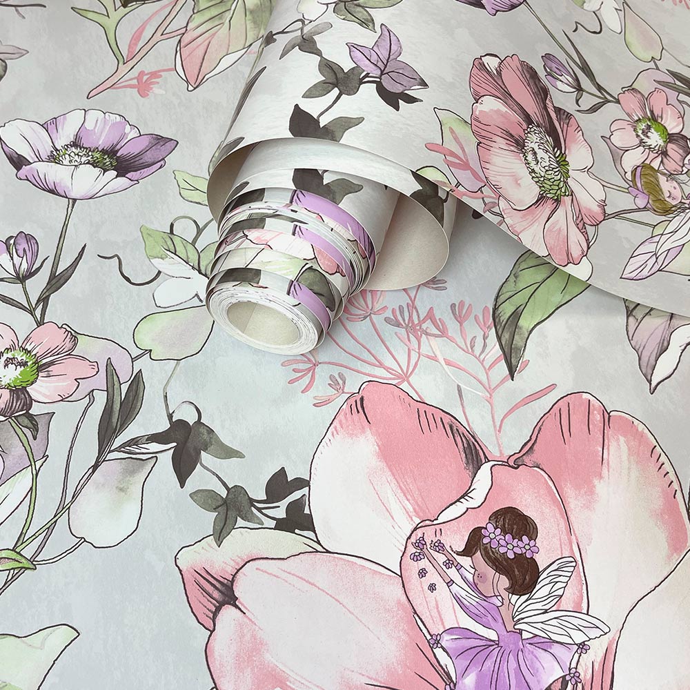 Holden Decor Floral Fairies Grey Wallpaper Image 2