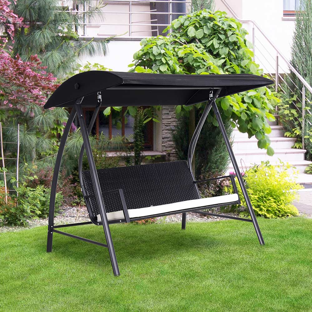 Outsunny 3 Seater Black Rattan Swing Chair Image 1