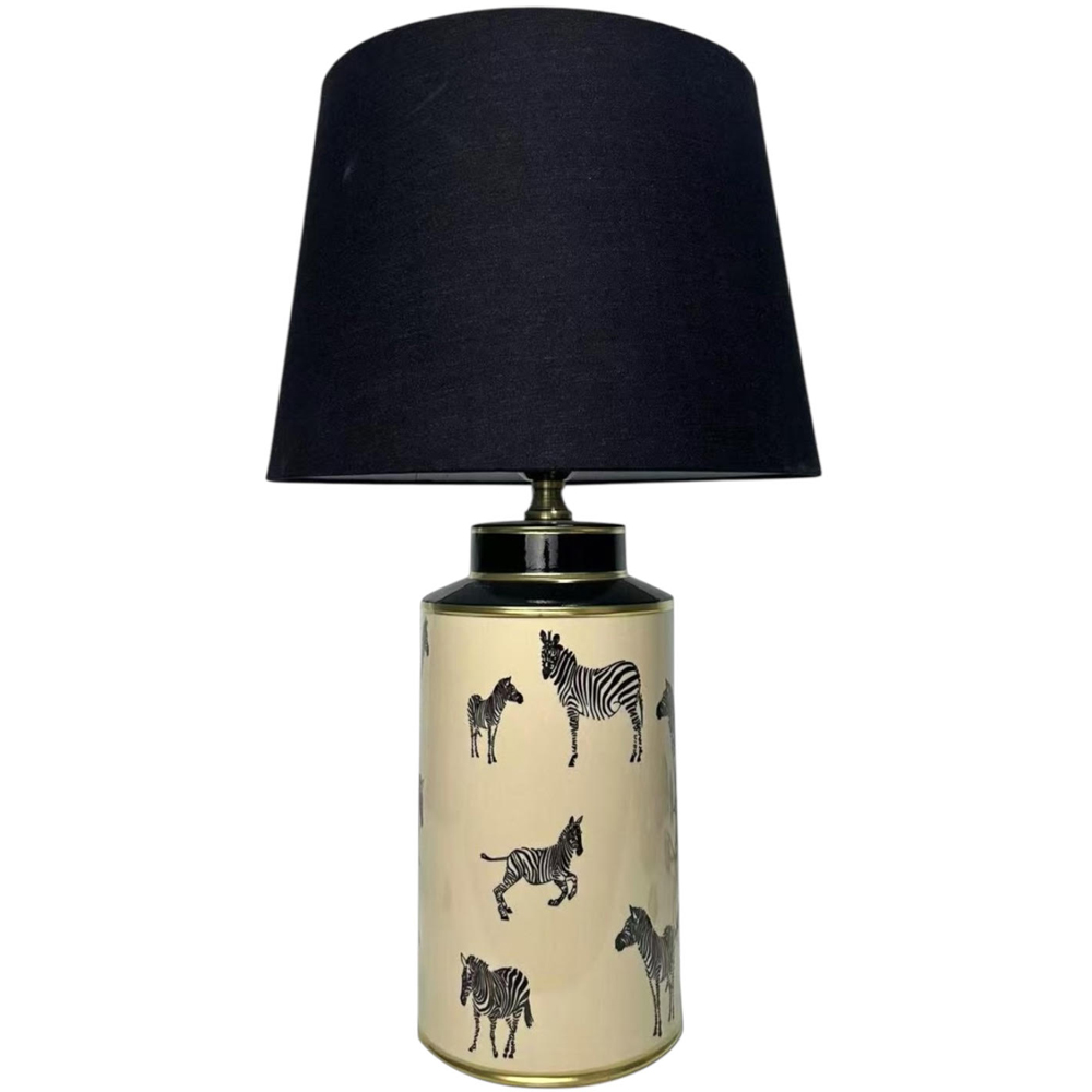 Acacia Home Zebra Pattern Ceramic Table Lamp with Shade 40cm Image 1