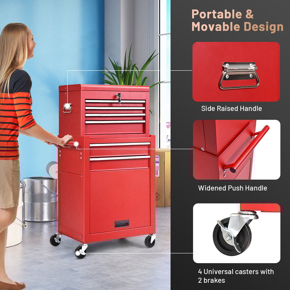 Costway 6 Drawer Red Detachable Tool Storage Cabinet Image 6